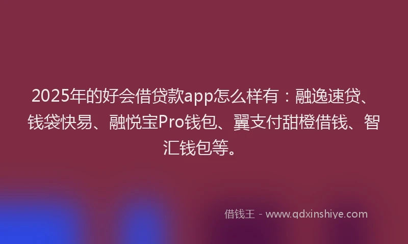 2025年的好会借贷款app怎么样有：融逸速贷、钱袋快易、融悦宝Pro钱包、翼支付甜橙借钱、智汇钱包等。