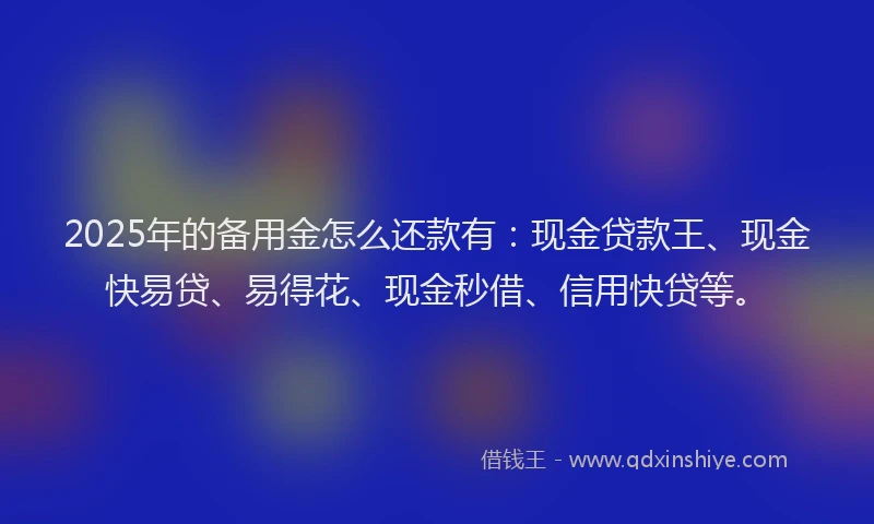 2025年的备用金怎么还款有：现金贷款王、现金快易贷、易得花、现金秒借、信用快贷等。