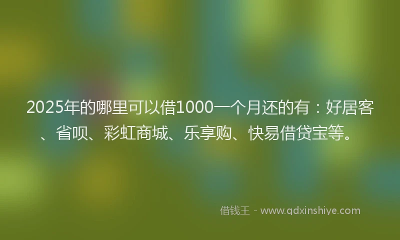 2025年的哪里可以借1000一个月还的有：好居客、省呗、彩虹商城、乐享购、快易借贷宝等。
