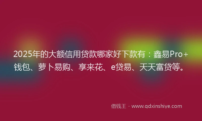 2025年的大额信用贷款哪家好下款有：鑫易Pro+钱包、萝卜易购、享来花、e贷易、天天富贷等。