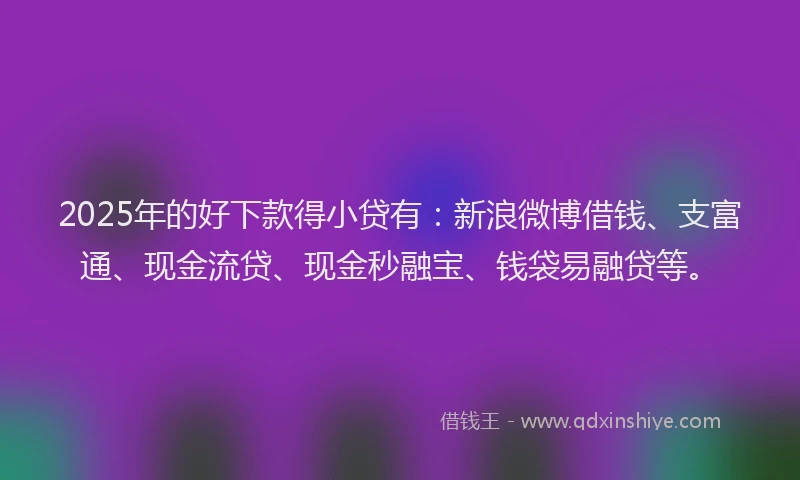 2025年的好下款得小贷有：新浪微博借钱、支富通、现金流贷、现金秒融宝、钱袋易融贷等。