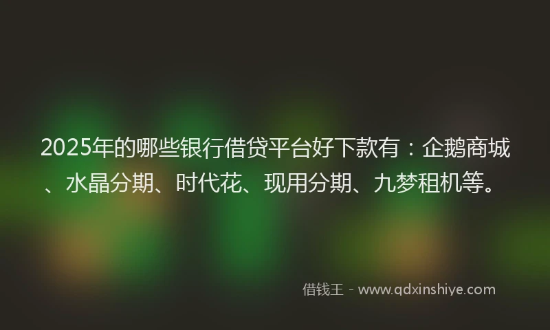 2025年的哪些银行借贷平台好下款有：企鹅商城、水晶分期、时代花、现用分期、九梦租机等。