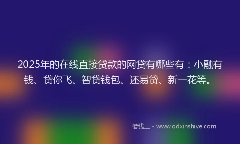 2025年的在线直接贷款的网贷有哪些有：小融有钱、贷你飞、智贷钱包、还易贷、新一花等。