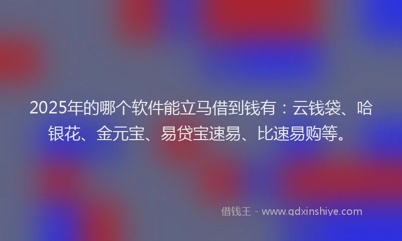 2025年的哪个软件能立马借到钱有：云钱袋、哈银花、金元宝、易贷宝速易、比速易购等。