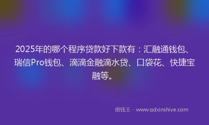2025年的哪个程序贷款好下款有：汇融通钱包、瑞信Pro钱包、滴滴金融滴水贷、口袋花、快捷宝融等。