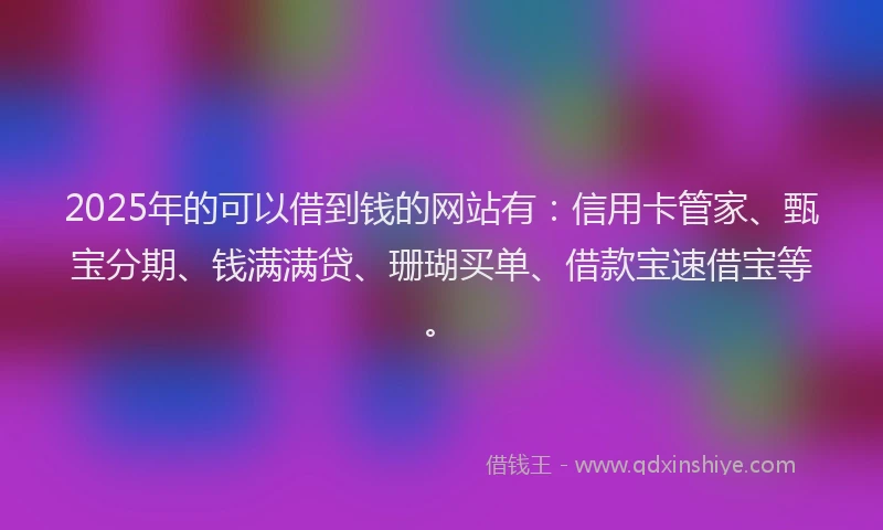 2025年的可以借到钱的网站有：信用卡管家、甄宝分期、钱满满贷、珊瑚买单、借款宝速借宝等。