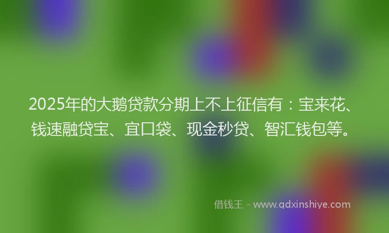 2025年的大鹅贷款分期上不上征信有：宝来花、钱速融贷宝、宜口袋、现金秒贷、智汇钱包等。