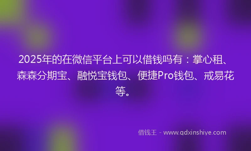 2025年的在微信平台上可以借钱吗有：掌心租、森森分期宝、融悦宝钱包、便捷Pro钱包、戒易花等。