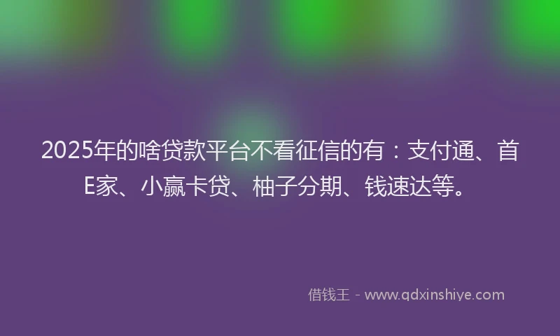 2025年的啥贷款平台不看征信的有：支付通、首E家、小赢卡贷、柚子分期、钱速达等。