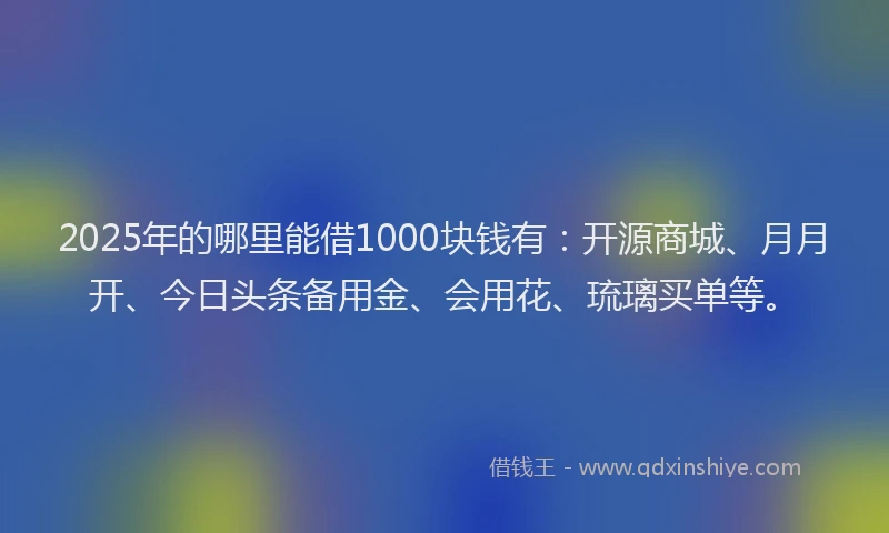 2025年的哪里能借1000块钱有：开源商城、月月开、今日头条备用金、会用花、琉璃买单等。