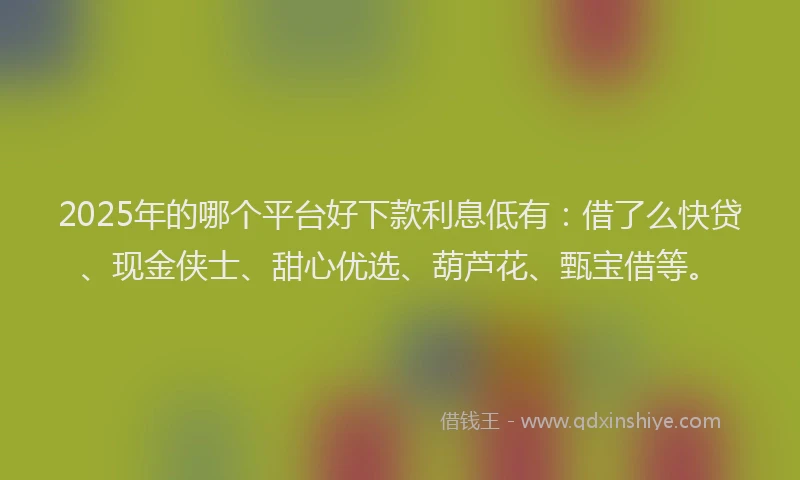 2025年的哪个平台好下款利息低有：借了么快贷、现金侠士、甜心优选、葫芦花、甄宝借等。