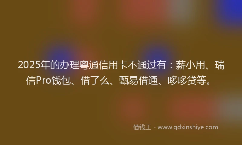 2025年的办理粤通信用卡不通过有：薪小用、瑞信Pro钱包、借了么、甄易借通、哆哆贷等。