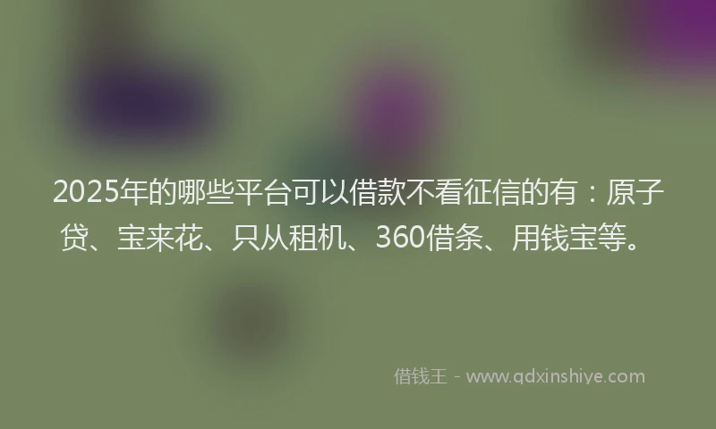 2025年的哪些平台可以借款不看征信的有：原子贷、宝来花、只从租机、360借条、用钱宝等。