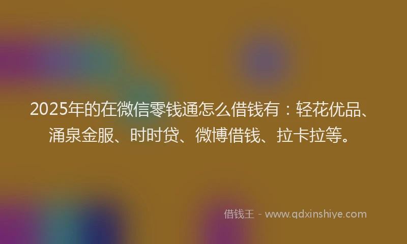 2025年的在微信零钱通怎么借钱有：轻花优品、涌泉金服、时时贷、微博借钱、拉卡拉等。
