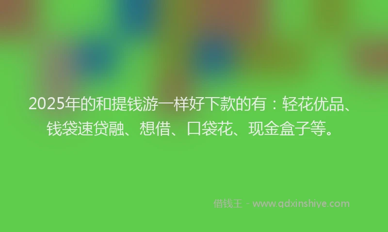 2025年的和提钱游一样好下款的有：轻花优品、钱袋速贷融、想借、口袋花、现金盒子等。