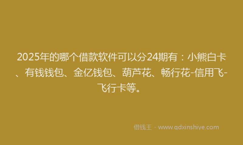 2025年的哪个借款软件可以分24期有：小熊白卡、有钱钱包、金亿钱包、葫芦花、畅行花-信用飞-飞行卡等。