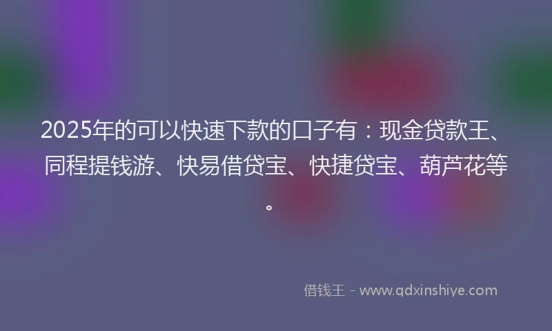 2025年的可以快速下款的口子有：现金贷款王、同程提钱游、快易借贷宝、快捷贷宝、葫芦花等。