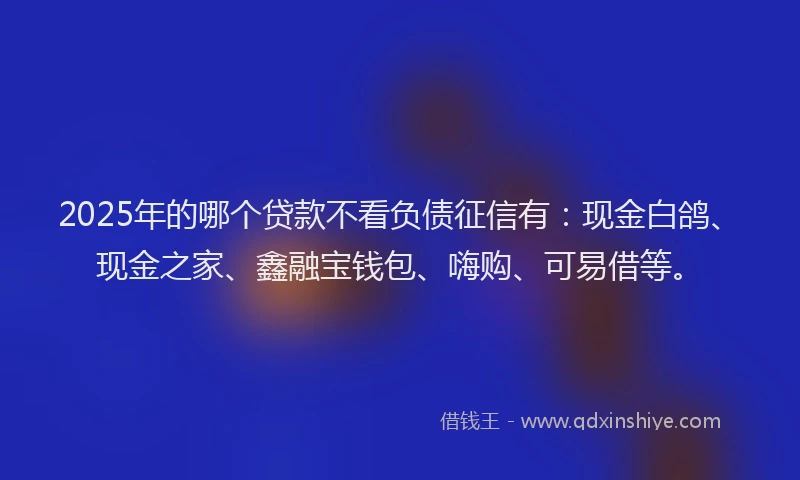 2025年的哪个贷款不看负债征信有：现金白鸽、现金之家、鑫融宝钱包、嗨购、可易借等。