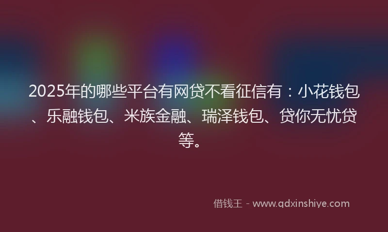 2025年的哪些平台有网贷不看征信有：小花钱包、乐融钱包、米族金融、瑞泽钱包、贷你无忧贷等。
