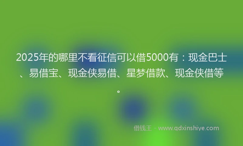 2025年的哪里不看征信可以借5000有：现金巴士、易借宝、现金侠易借、星梦借款、现金侠借等。