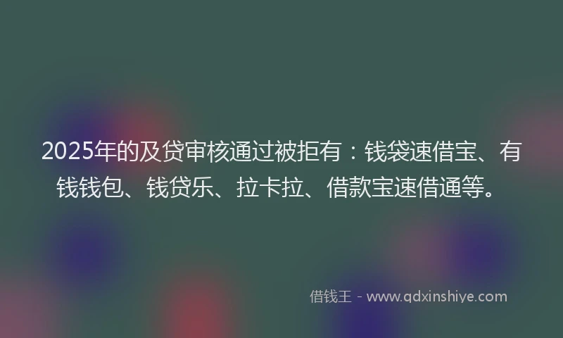 2025年的及贷审核通过被拒有：钱袋速借宝、有钱钱包、钱贷乐、拉卡拉、借款宝速借通等。