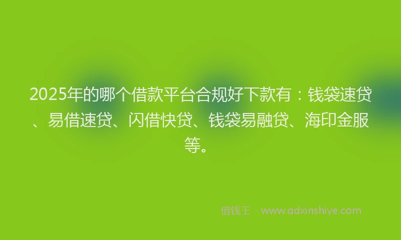 2025年的哪个借款平台合规好下款有：钱袋速贷、易借速贷、闪借快贷、钱袋易融贷、海印金服等。