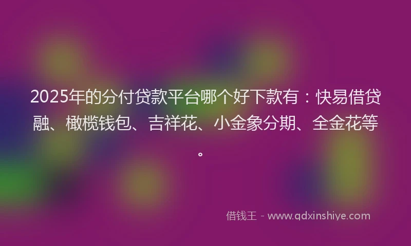 2025年的分付贷款平台哪个好下款有：快易借贷融、橄榄钱包、吉祥花、小金象分期、全金花等。