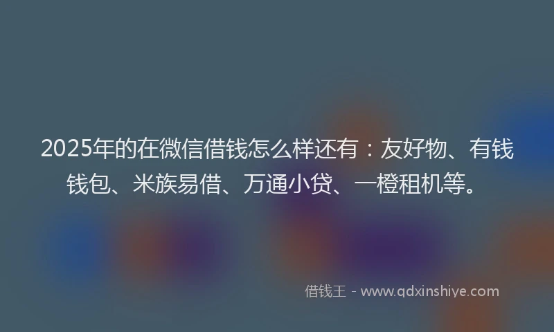 2025年的在微信借钱怎么样还有：友好物、有钱钱包、米族易借、万通小贷、一橙租机等。