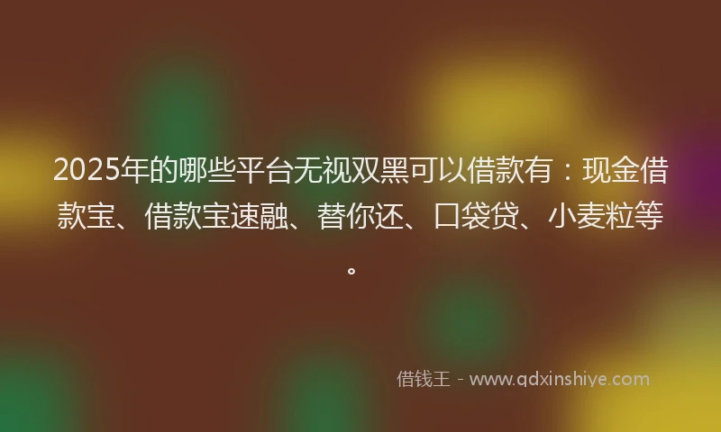 2025年的哪些平台无视双黑可以借款有：现金借款宝、借款宝速融、替你还、口袋贷、小麦粒等。