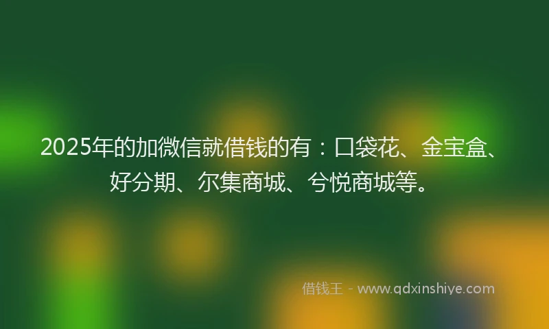 2025年的加微信就借钱的有：口袋花、金宝盒、好分期、尔集商城、兮悦商城等。