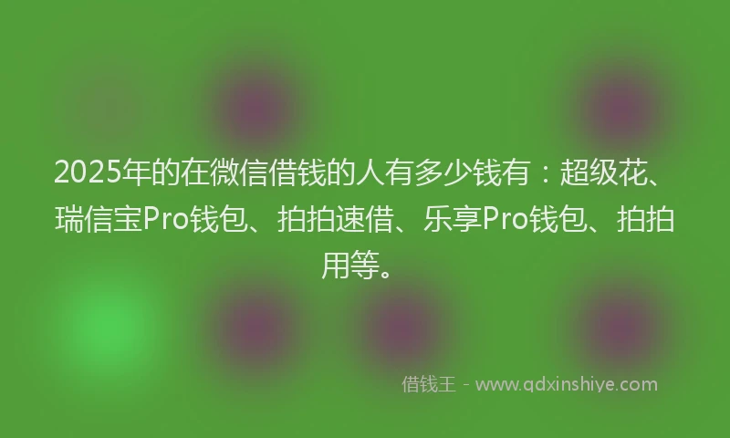 2025年的在微信借钱的人有多少钱有：超级花、瑞信宝Pro钱包、拍拍速借、乐享Pro钱包、拍拍用等。