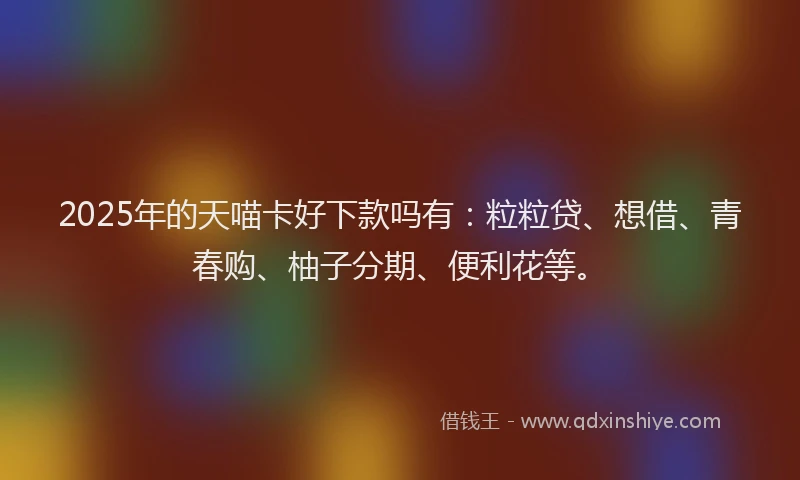2025年的天喵卡好下款吗有：粒粒贷、想借、青春购、柚子分期、便利花等。