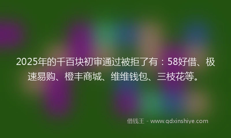 2025年的千百块初审通过被拒了有：58好借、极速易购、橙丰商城、维维钱包、三枝花等。
