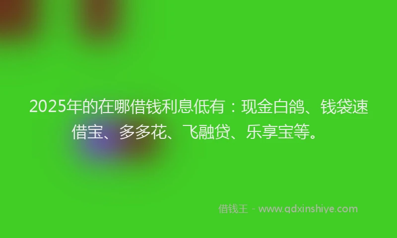 2025年的在哪借钱利息低有：现金白鸽、钱袋速借宝、多多花、飞融贷、乐享宝等。