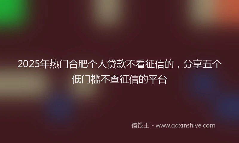 2025年热门合肥个人贷款不看征信的，分享五个低门槛不查征信的平台