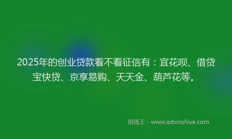 2025年的创业贷款看不看征信有：宜花呗、借贷宝快贷、京享易购、天天金、葫芦花等。