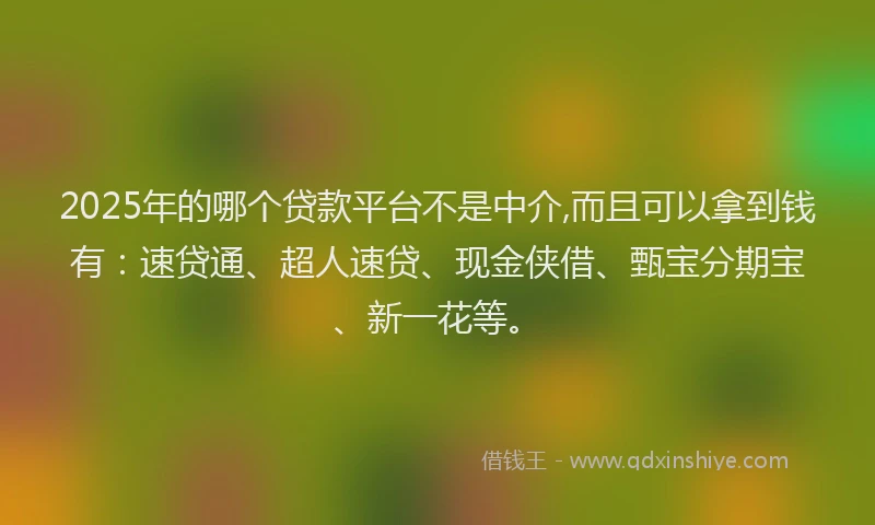 2025年的哪个贷款平台不是中介,而且可以拿到钱有：速贷通、超人速贷、现金侠借、甄宝分期宝、新一花等。