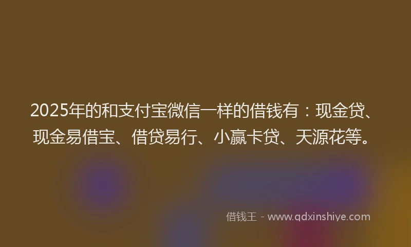 2025年的和支付宝微信一样的借钱有：现金贷、现金易借宝、借贷易行、小赢卡贷、天源花等。