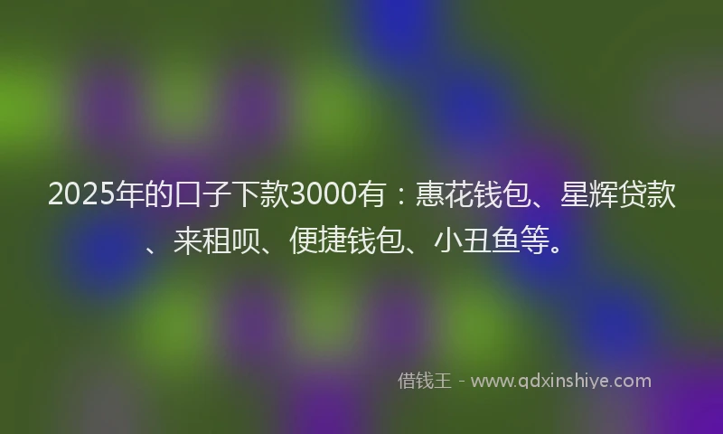 2025年的口子下款3000有：惠花钱包、星辉贷款、来租呗、便捷钱包、小丑鱼等。