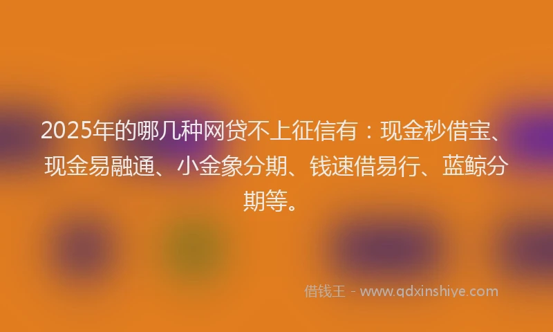 2025年的哪几种网贷不上征信有：现金秒借宝、现金易融通、小金象分期、钱速借易行、蓝鲸分期等。