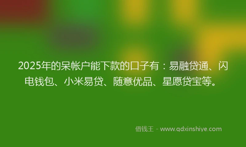 2025年的呆帐户能下款的口子有：易融贷通、闪电钱包、小米易贷、随意优品、星愿贷宝等。
