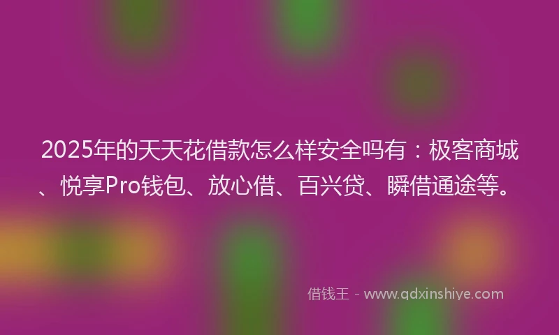 2025年的天天花借款怎么样安全吗有：极客商城、悦享Pro钱包、放心借、百兴贷、瞬借通途等。