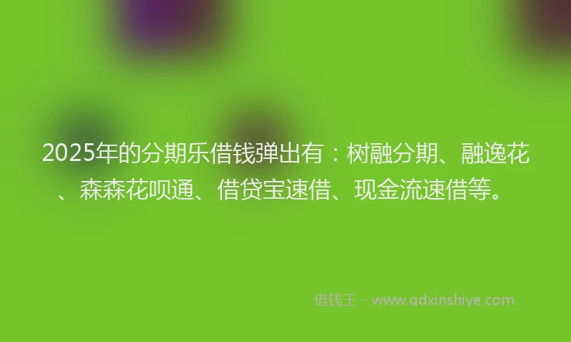2025年的分期乐借钱弹出有：树融分期、融逸花、森森花呗通、借贷宝速借、现金流速借等。