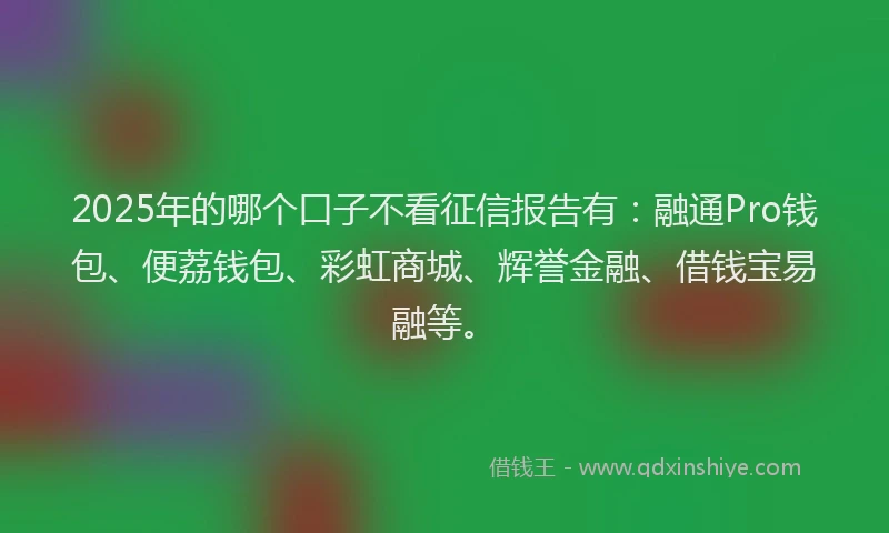2025年的哪个口子不看征信报告有：融通Pro钱包、便荔钱包、彩虹商城、辉誉金融、借钱宝易融等。