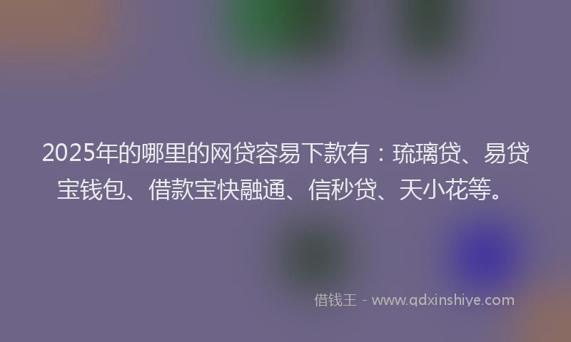 2025年的哪里的网贷容易下款有：琉璃贷、易贷宝钱包、借款宝快融通、信秒贷、天小花等。