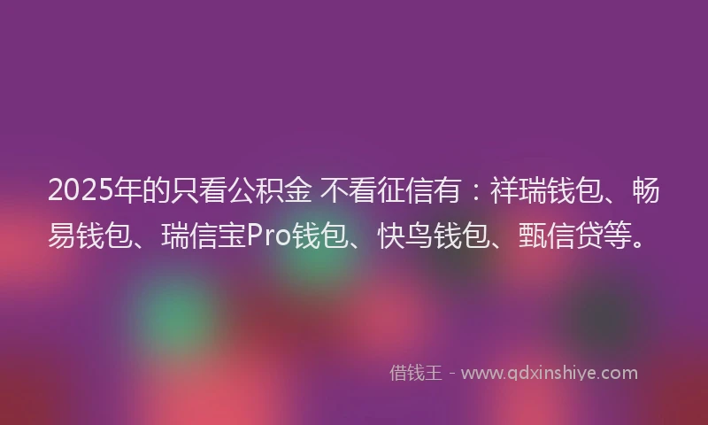 2025年的只看公积金 不看征信有：祥瑞钱包、畅易钱包、瑞信宝Pro钱包、快鸟钱包、甄信贷等。