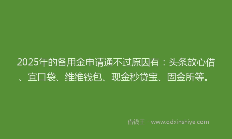 2025年的备用金申请通不过原因有：头条放心借、宜口袋、维维钱包、现金秒贷宝、固金所等。