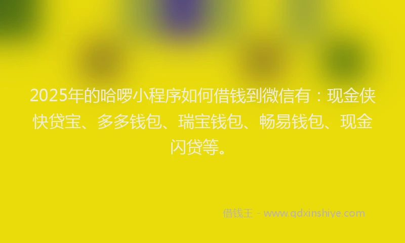 2025年的哈啰小程序如何借钱到微信有：现金侠快贷宝、多多钱包、瑞宝钱包、畅易钱包、现金闪贷等。