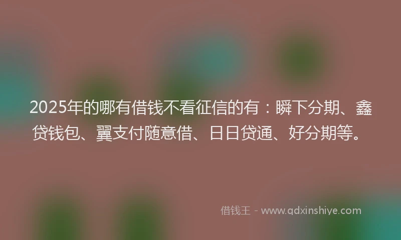 2025年的哪有借钱不看征信的有：瞬下分期、鑫贷钱包、翼支付随意借、日日贷通、好分期等。