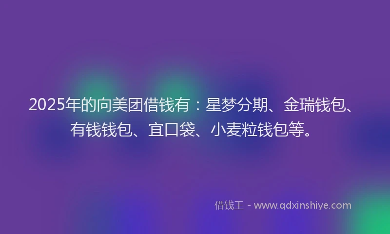2025年的向美团借钱有：星梦分期、金瑞钱包、有钱钱包、宜口袋、小麦粒钱包等。